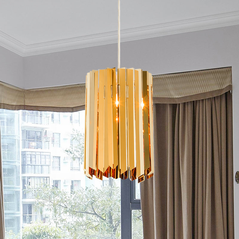 Modern Metal Pendant Light with Black/Chrome/Gold Finish - 1-Light Cylindrical Hanging Lamp