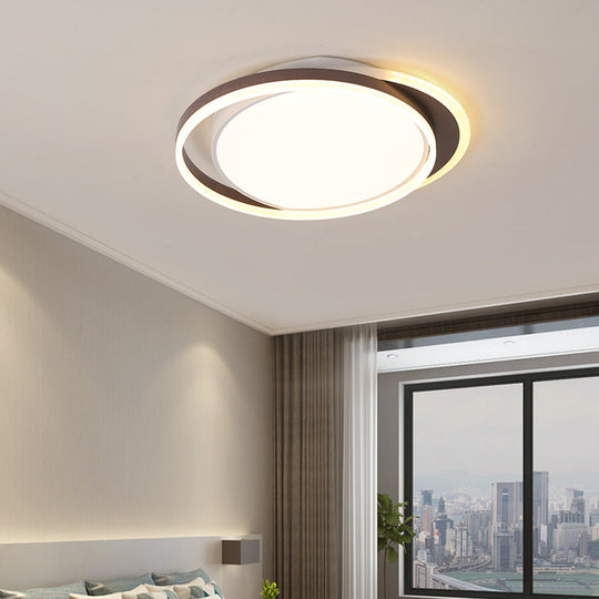 Brown Orbit Led Flush Mount Ceiling Light For Living Room - Simple 16/19.5 Wide Warm/White Acrylic