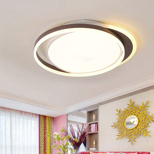 Brown Orbit LED Flush Mount Ceiling Light for Living Room - Simple 16"/19.5" Wide Warm/White Acrylic Fixture