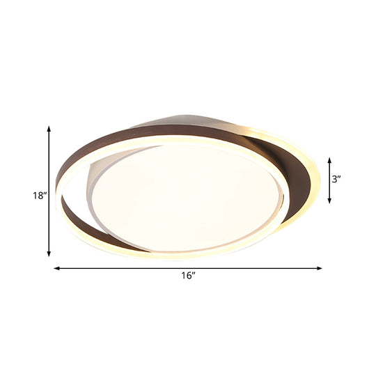 Brown Orbit LED Flush Mount Ceiling Light for Living Room - Simple 16"/19.5" Wide Warm/White Acrylic Fixture