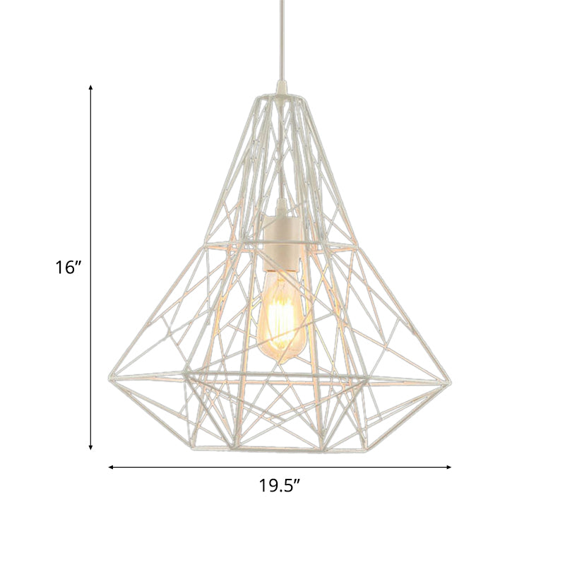 Cage Pendant Diamond Light - Industrial 1 Head Metallic Lamp In Black/White For Dining Room (16/19.5