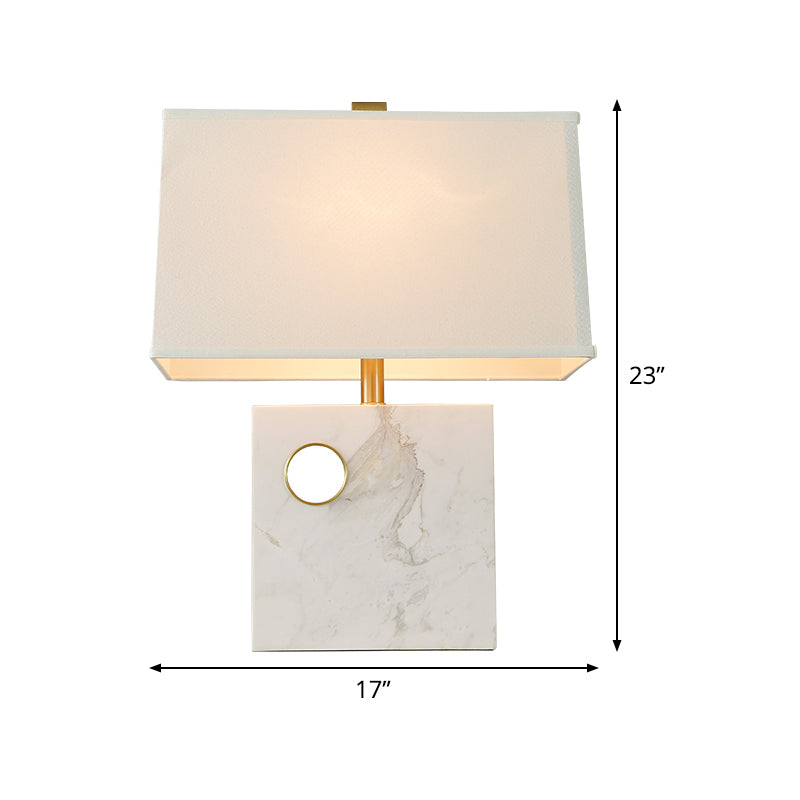 Modern Trapezoid Fabric Task Light Desk Lamp - White Small 1-Head With Square Marble Base