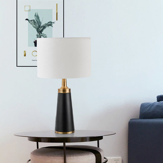 Modernist Small Desk Lamp - 1 Head Drum Task Light Black Fabric Living Room