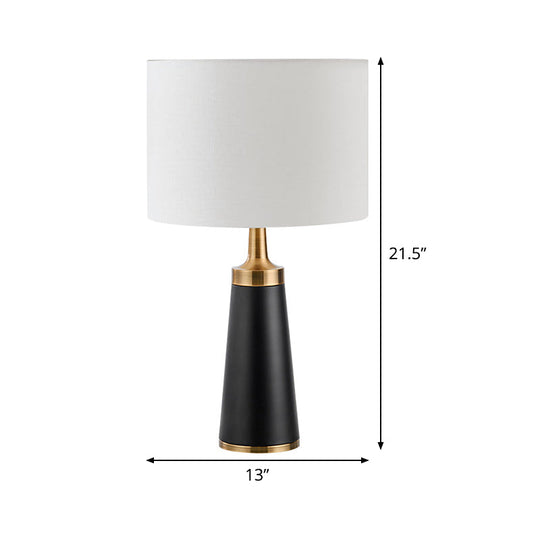 Modernist Small Desk Lamp - 1 Head Drum Task Light Black Fabric Living Room