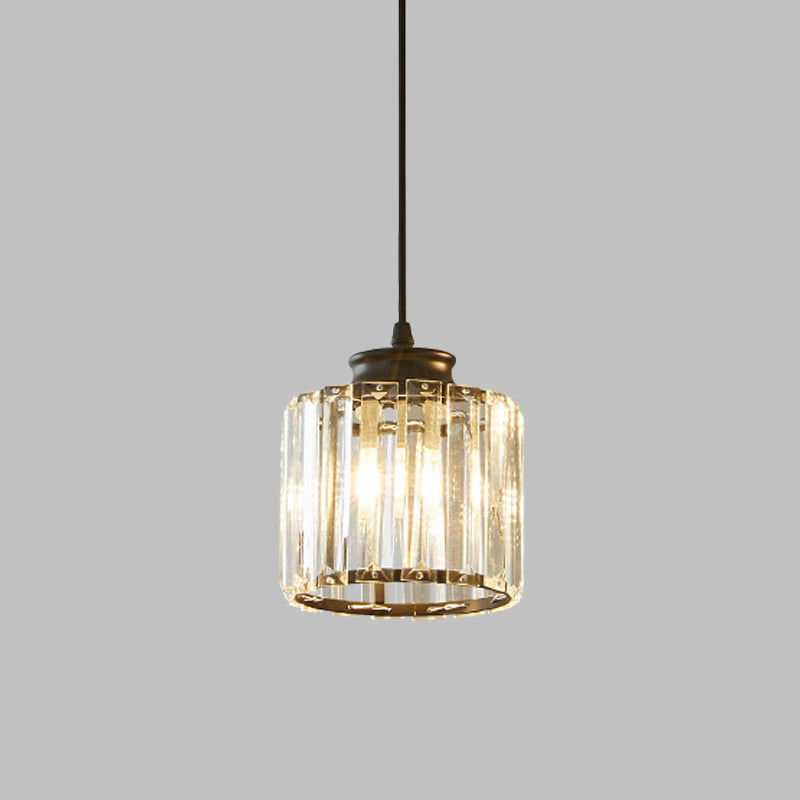 Modern Black Drum Pendant Light with Clear Crystal 1 Head - Stylish Ceiling Hanging Fixture for Living Room