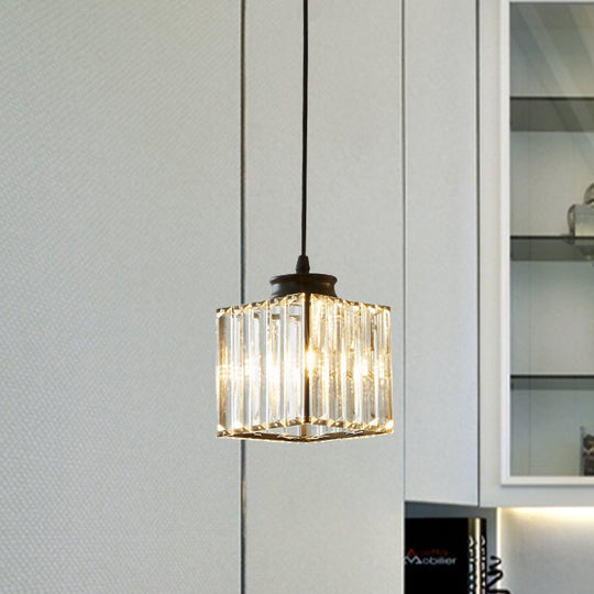 Modern Crystal Cube Pendant Lamp Kit for Dining Room Ceiling - Black