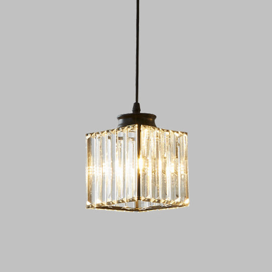 Modern Crystal Cube Pendant Lamp For Dining Room - Black Ceiling Hanging Light Kit