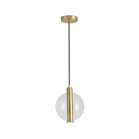 Minimalist Gold LED Pendant Lamp with Clear Glass Shade - Bedroom Ceiling Light