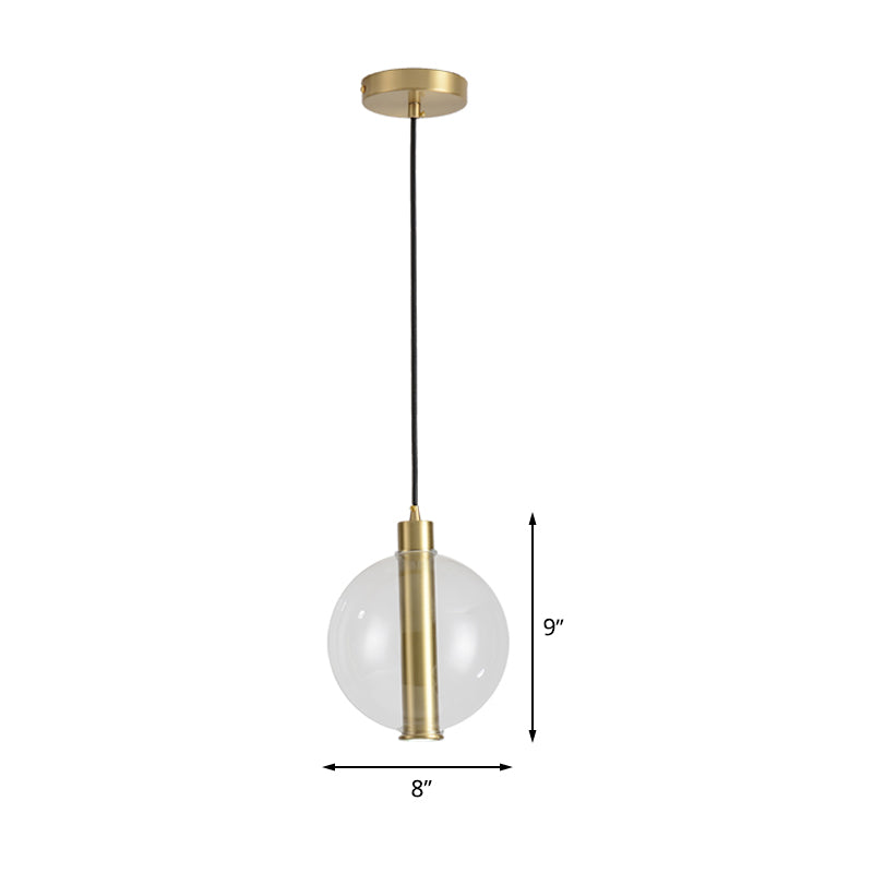 Gold Minimalist Hanging Lamp: 1-Light Bedroom Led Pendant With Clear Glass Ball Shade