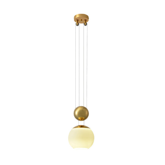 Modern Cream Glass Sphere Pendant Ceiling Lamp with Gold Finish - Ideal for Restaurants