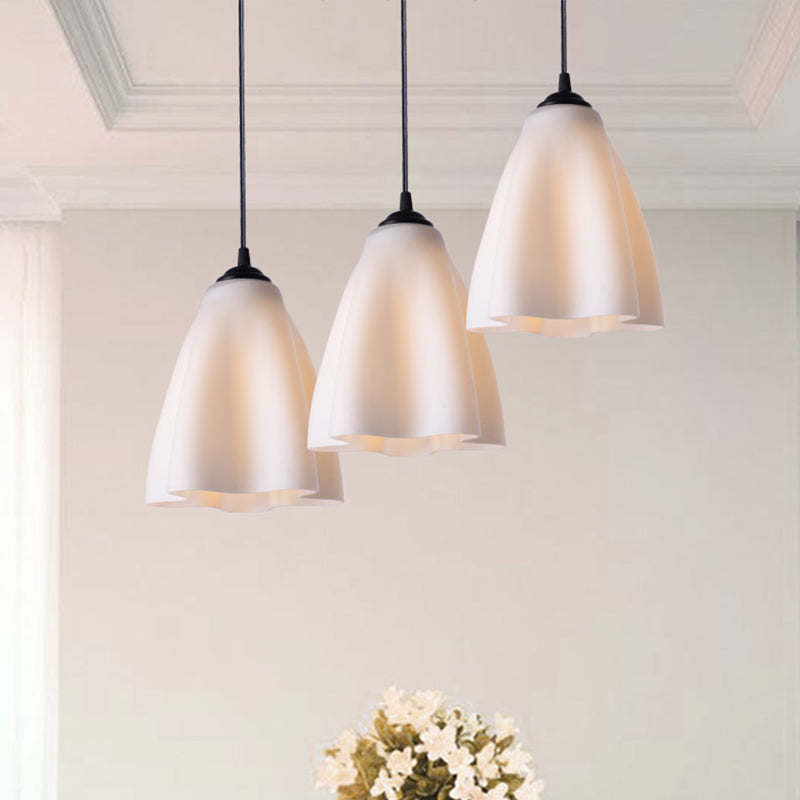 Beige Glass Flower Hanging Light: Modern 1-Bulb Ceiling Lamp In Black For Dining Room