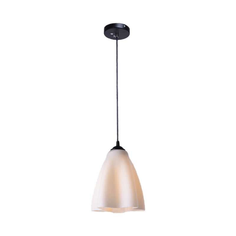 Modern Beige Glass Flower Pendant Light Kit with Black Ceiling Fixture for Dining Room