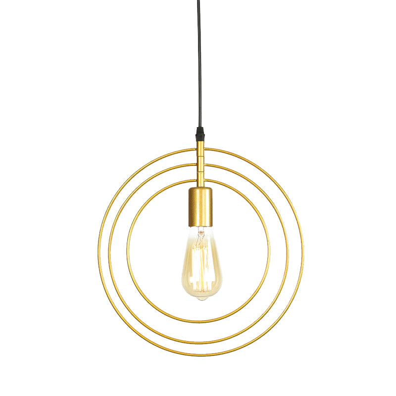 Minimalist Gold Metallic Restaurant Hanging Lamp with 3-Rings & 1 Bulb