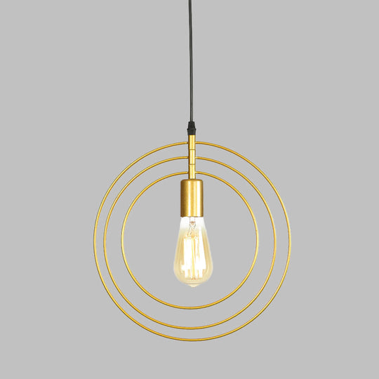 Minimalist Gold Metallic Restaurant Hanging Lamp with 3-Rings & 1 Bulb