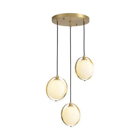 Modern Opal Glass Cluster Pendant Light with 3 Gold Heads & Canopy