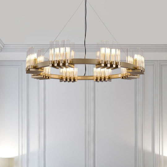 Modern Metal Ring Pendant Light with 24 Lights - Brass Chandelier Lamp Fixture with Clear Glass Shade
