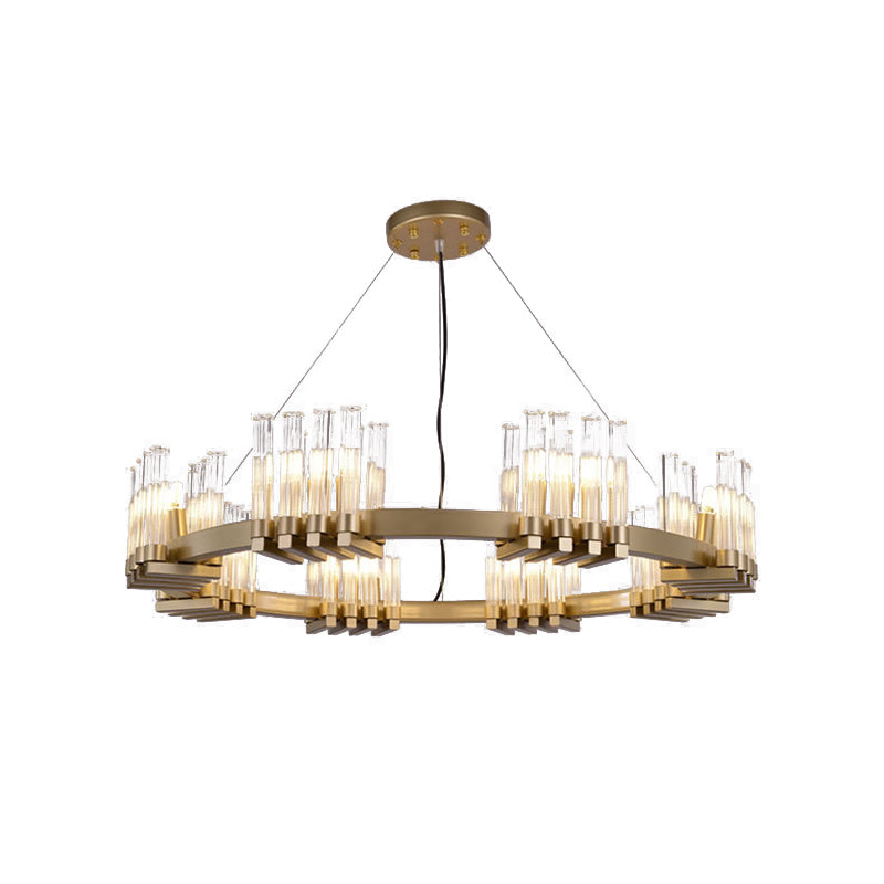 Modern Metal Ring Pendant Light with 24 Lights - Brass Chandelier Lamp Fixture with Clear Glass Shade