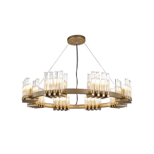 Modern Metal Ring Pendant Light with 24 Lights - Brass Chandelier Lamp Fixture with Clear Glass Shade