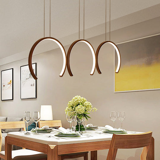 Simple C-Shape Acrylic LED Pendant Light for Dining Room - White/Coffee