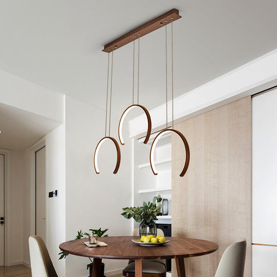 Simple C-Shape Acrylic LED Pendant Light for Dining Room - White/Coffee