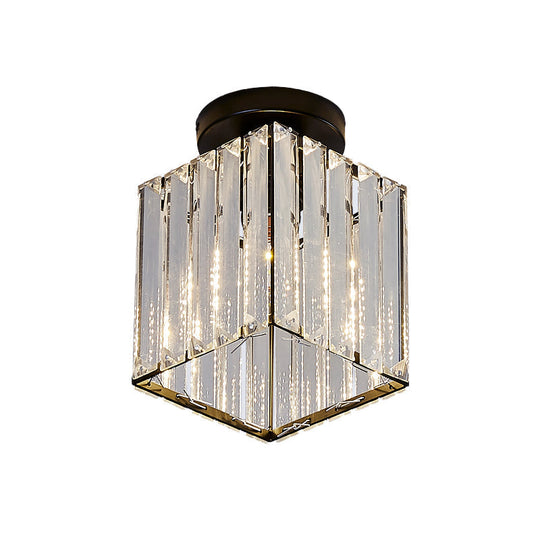 Modern Black Cube Flushmount Lighting With Clear Glass For Hallway - 1 Bulb Flush Mount Fixture