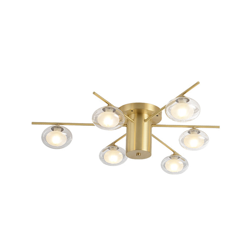 Modern Metal Flush Mount Ceiling Light with Oval Clear Glass Shade - 6 Head Brass LED