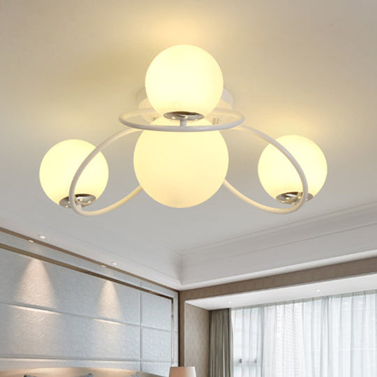 Modern White/Black Flush Mount Ceiling Light with Round Milk Glass Shade - 4-Bulb Bedroom Lighting