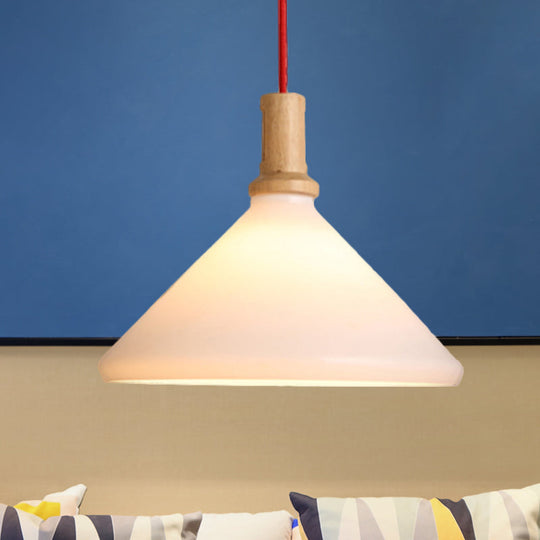 Nordic Conical Pendant Light - Frosted Glass, White - Dining Room Ceiling Hanging