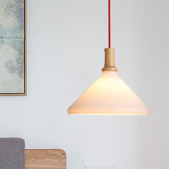 Nordic Conical Pendant Light - Frosted Glass, White - Dining Room Ceiling Hanging
