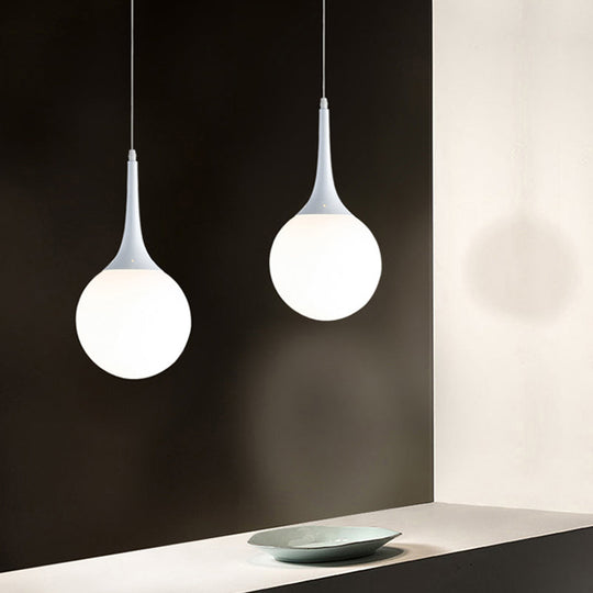 Contemporary Globe White Glass Pendant Light - 1 Light 12"/14"/16" Wide - Hanging Ceiling Light