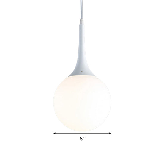 Contemporary Globe White Glass Pendant Light - 1 Light 12"/14"/16" Wide - Hanging Ceiling Light