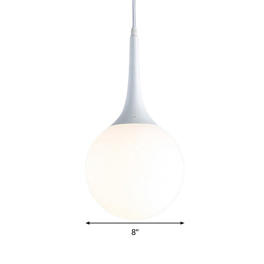 Contemporary Globe White Glass Pendant Light - 1 Light 12"/14"/16" Wide - Hanging Ceiling Light