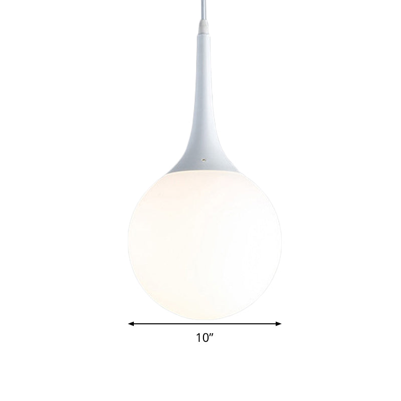 Contemporary Globe White Glass Pendant Light - 1 Light 12"/14"/16" Wide - Hanging Ceiling Light