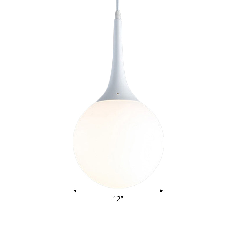 Contemporary Globe White Glass Pendant Light - 1 Light 12"/14"/16" Wide - Hanging Ceiling Light