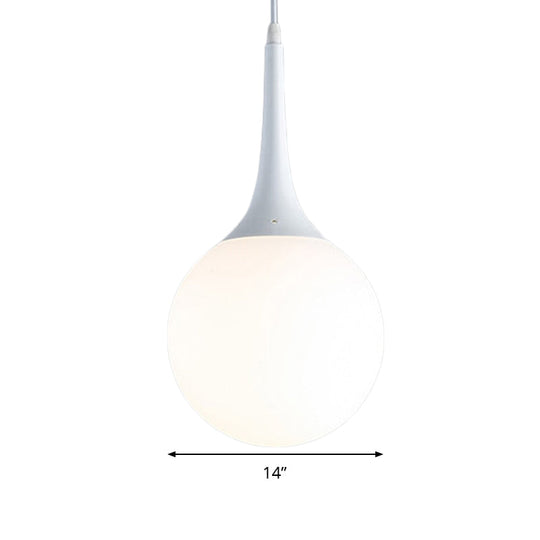 Contemporary Globe White Glass Pendant Light - 1 Light 12"/14"/16" Wide - Hanging Ceiling Light