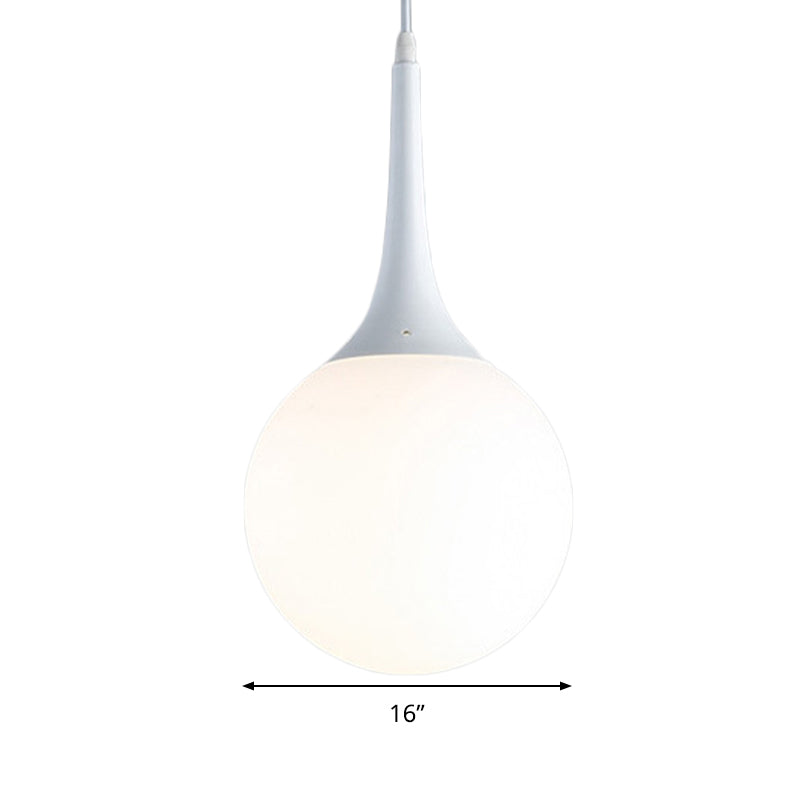 Contemporary Globe White Glass Pendant Light - 1 Light 12"/14"/16" Wide - Hanging Ceiling Light