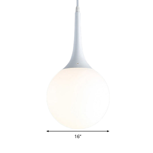Contemporary Globe Pendant Light - Wide Hanging Ceiling Fixture In White Glass 1 12/14/16 Width