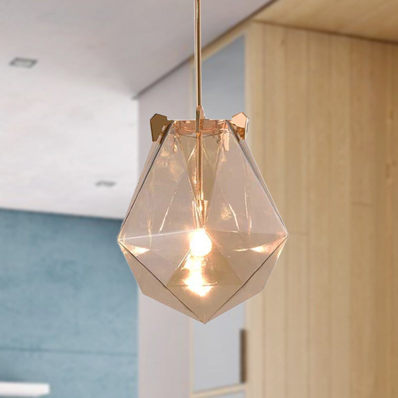 Modern Smoke Gray/Cognac Pendant Lamp with Geometric Glass Shade for Bedroom, 10"/14" Wide