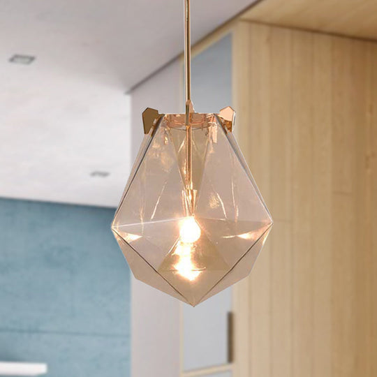 Modern Smoke Gray/Cognac Pendant Lamp with Geometric Glass Shade for Bedroom, 10"/14" Wide