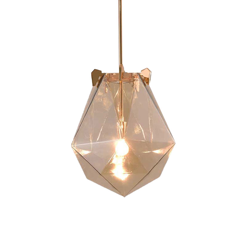Modern Smoke Gray/Cognac Pendant Lamp with Geometric Glass Shade for Bedroom, 10"/14" Wide