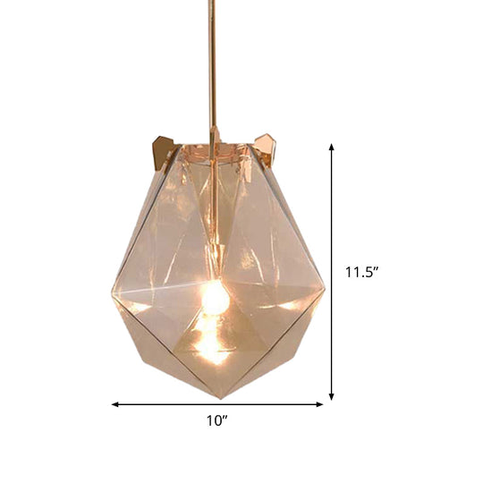 Modern 1 Light Bedroom Pendant Lamp - Smoke Gray/Cognac Geometric Glass Shade 10/14 Wide
