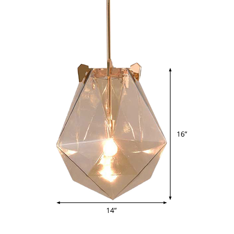 Modern 1 Light Bedroom Pendant Lamp - Smoke Gray/Cognac Geometric Glass Shade 10/14 Wide