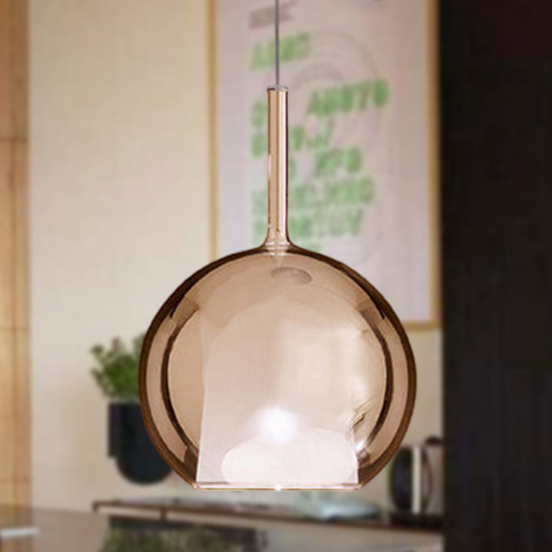 Contemporary Cognac Glass Globe Pendant Light - 1 Dining Room Hanging Fixture Kit 6/8/10 Wide / 6