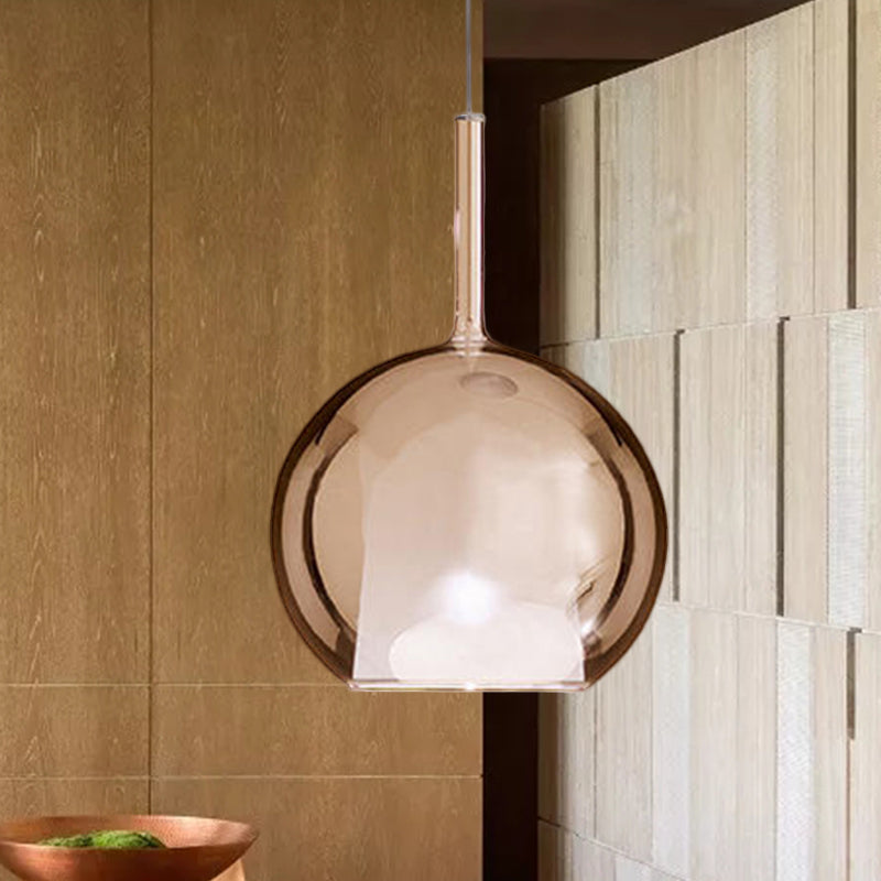 Contemporary Cognac Glass Globe Pendant Light Fixture – Dining Room Hanging Light Kit, 6"/8"/10" Wide