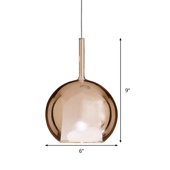 Contemporary Cognac Glass Globe Pendant Light Fixture – Dining Room Hanging Light Kit, 6"/8"/10" Wide