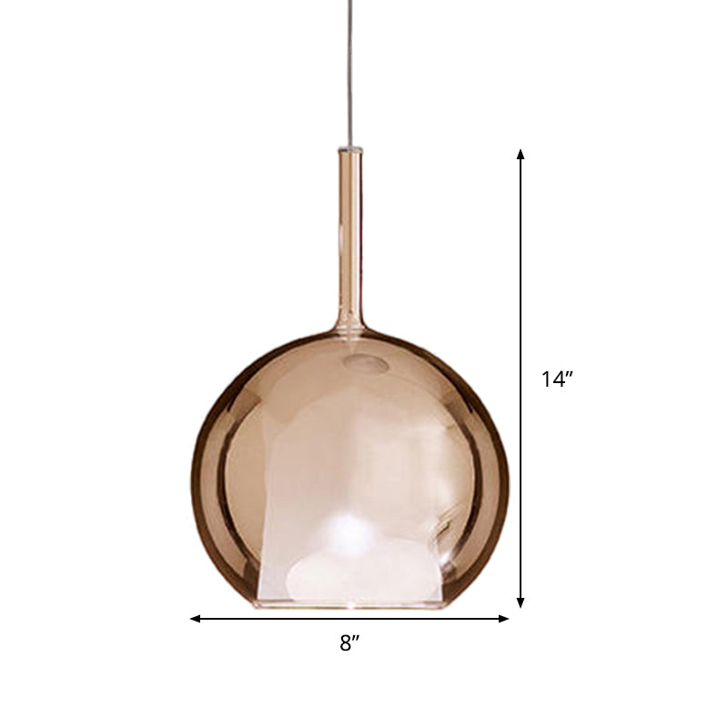 Contemporary Cognac Glass Globe Pendant Light Fixture – Dining Room Hanging Light Kit, 6"/8"/10" Wide
