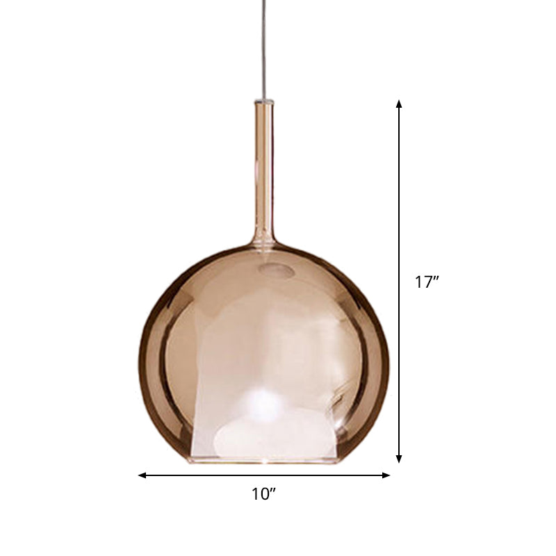Contemporary Cognac Glass Globe Pendant Light Fixture – Dining Room Hanging Light Kit, 6"/8"/10" Wide