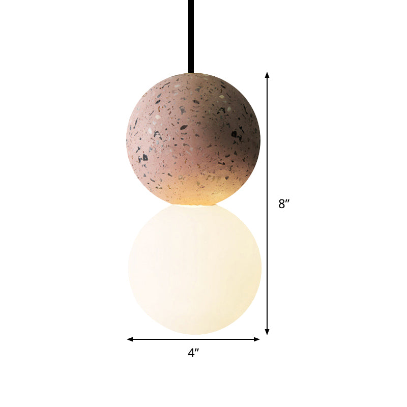 Modern Glass & Terrazzo Double Ball Pendant Light - Pink/Grey