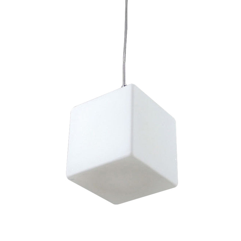 Suspension minimaliste en verre - Design cubique blanc, largeur 5"/6"/8"
