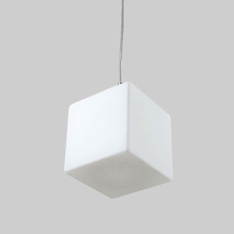 Suspension minimaliste en verre - Design cubique blanc, largeur 5"/6"/8"